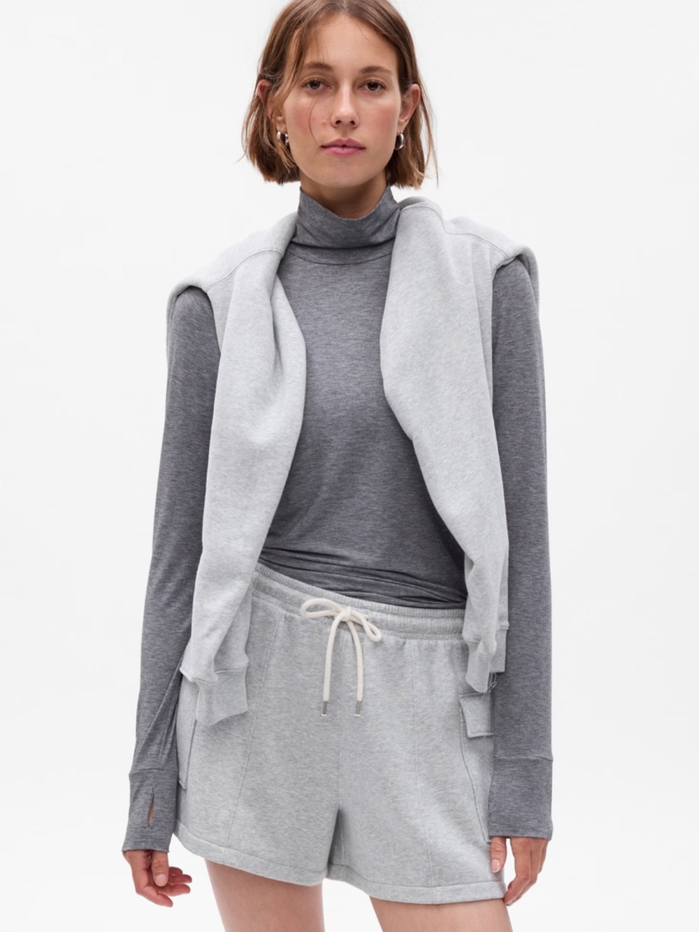 NEW! GAP Fit Breathe Heather Gray Turtleneck Long Sleeve Top XS NWT